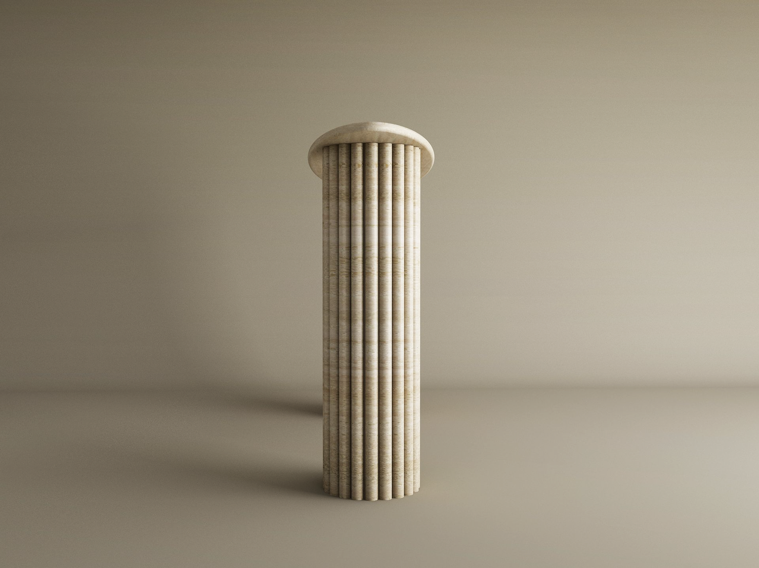 Ellips Travertine Console Table with Vertical Groove Base – Organic Stone Base