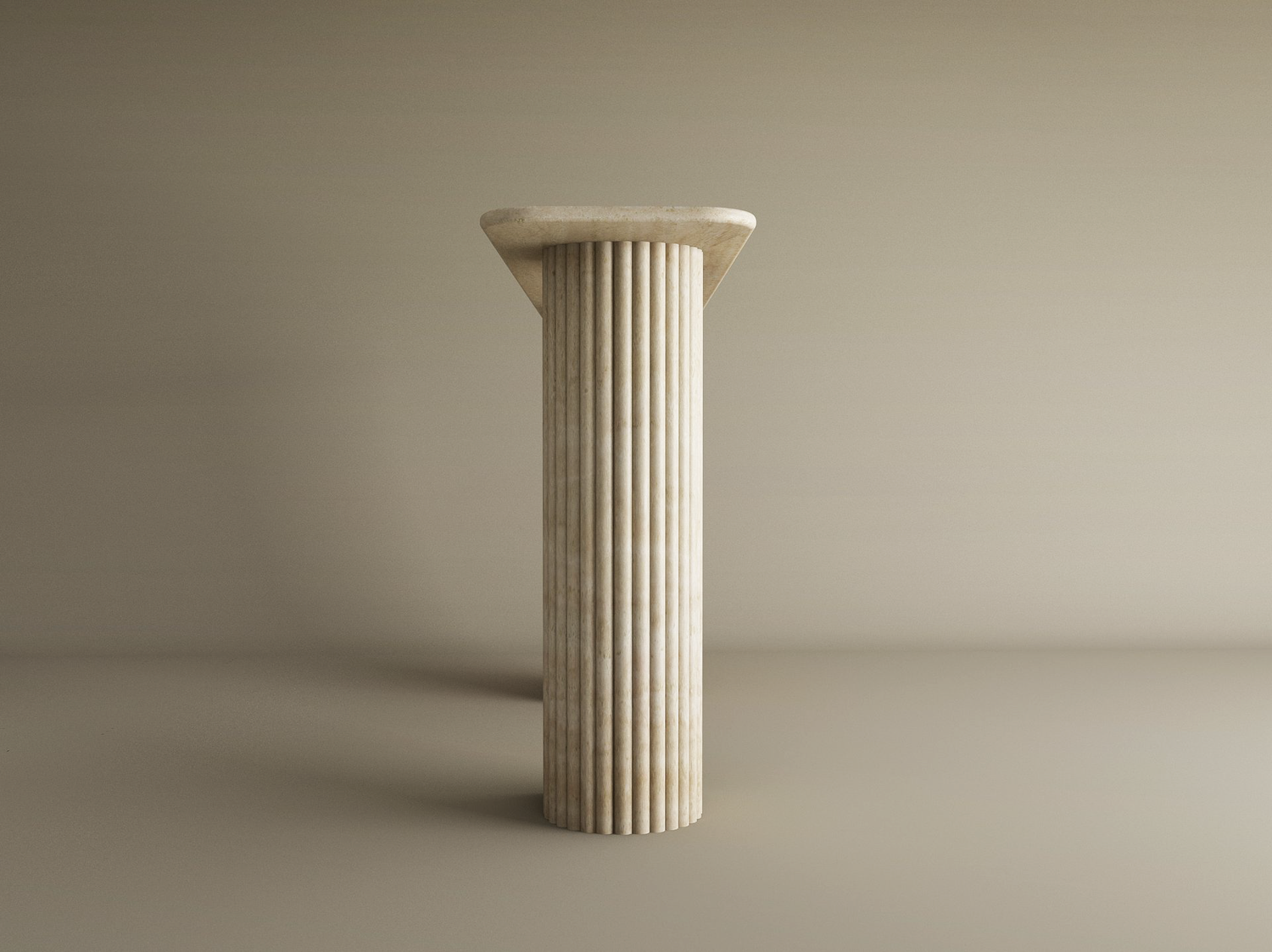 Rectangular Travertine Console Table with Fluted Round Base – Solid Travertine Stone Base