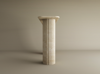 Rectangular Travertine Console Table with Fluted Round Base – Solid Travertine Stone Base – Customizable Console Table