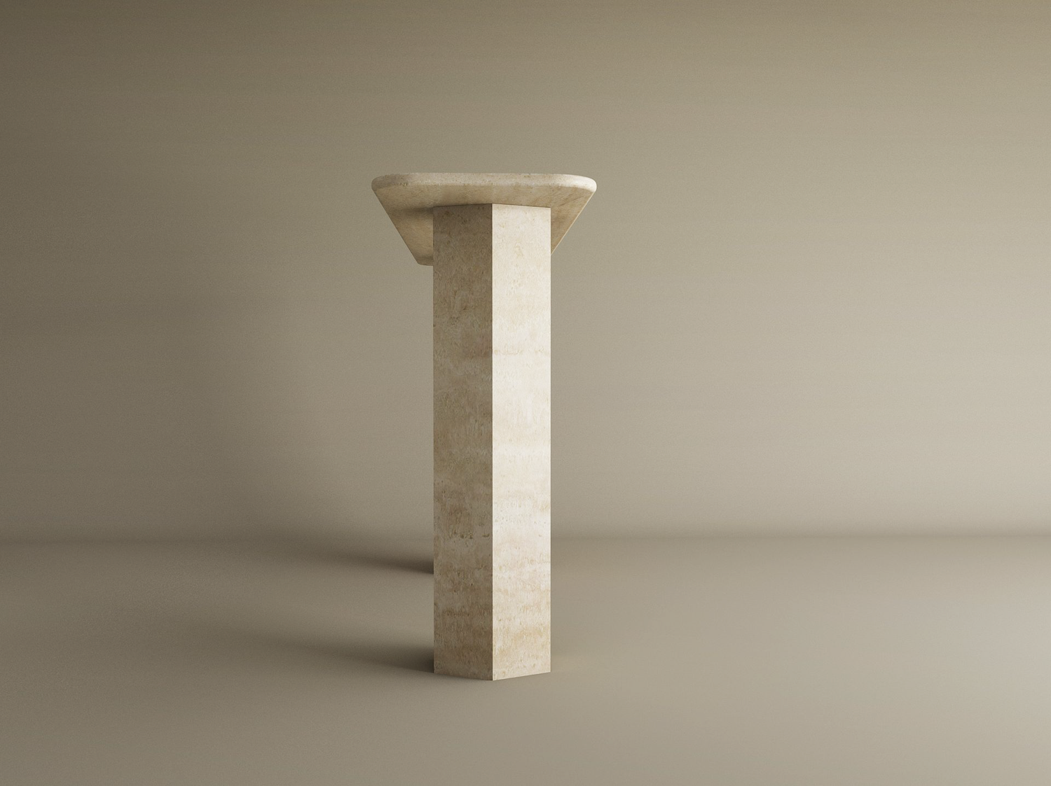 Rectangular Travertine Console Table with Hexagonal Pedestal Base – Organic Stone Base