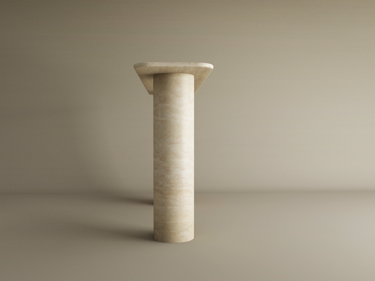 Rectangular Travertine Console Table with Smooth Cylinder Base – Pure Travertine Stone Base