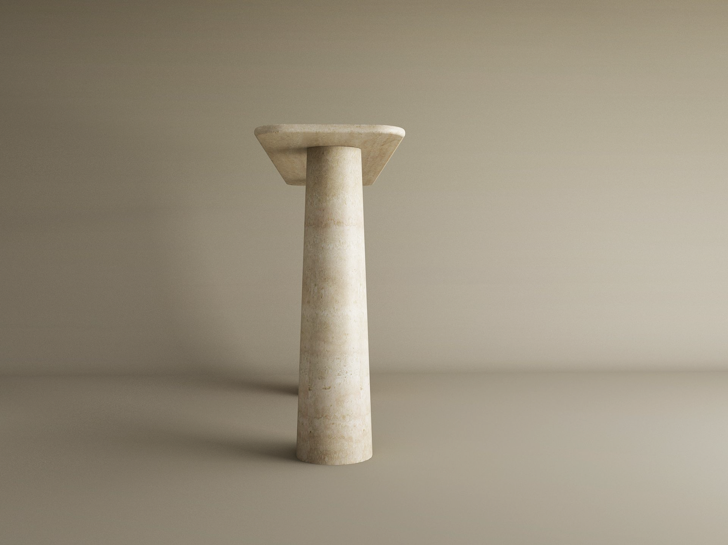 Rectangular Travertine Console Table with Conical Pedestal Base – Organic Travertine Stone Base