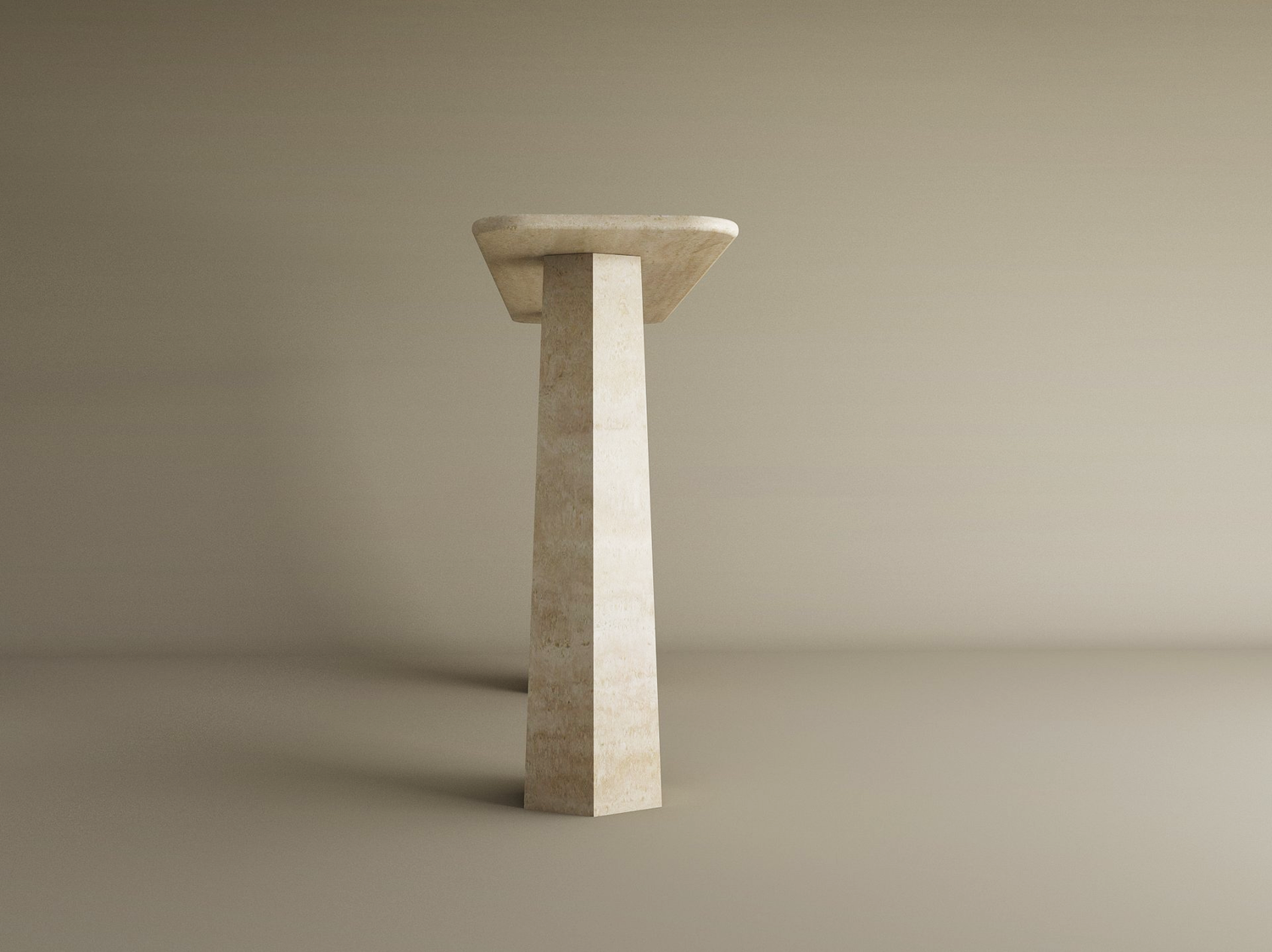The TRAVERTABLE Rectangular Travertine Console Table features a solid, stone-like travertine base with a wide, flat top and modern design. Its customizable form stands alone against a light brown background for a refined, contemporary look.