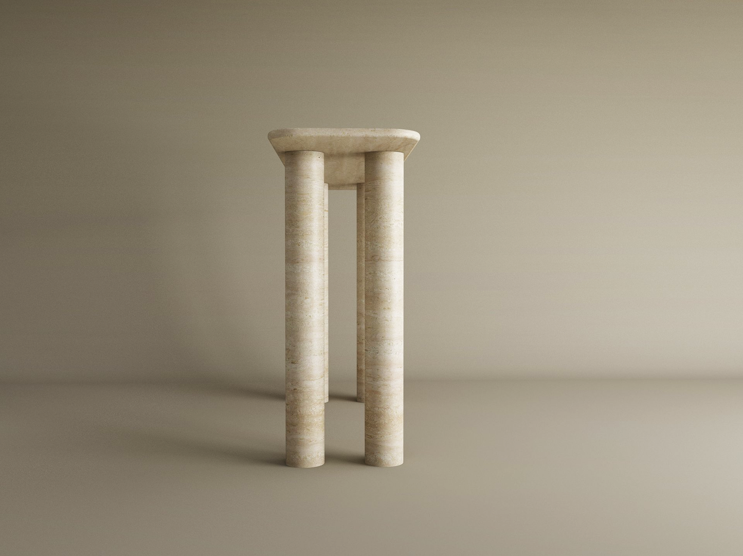 Rectangular Travertine Console Table with Cylindrical Base – Pure Travertine Stone Base – Customizable Console Table