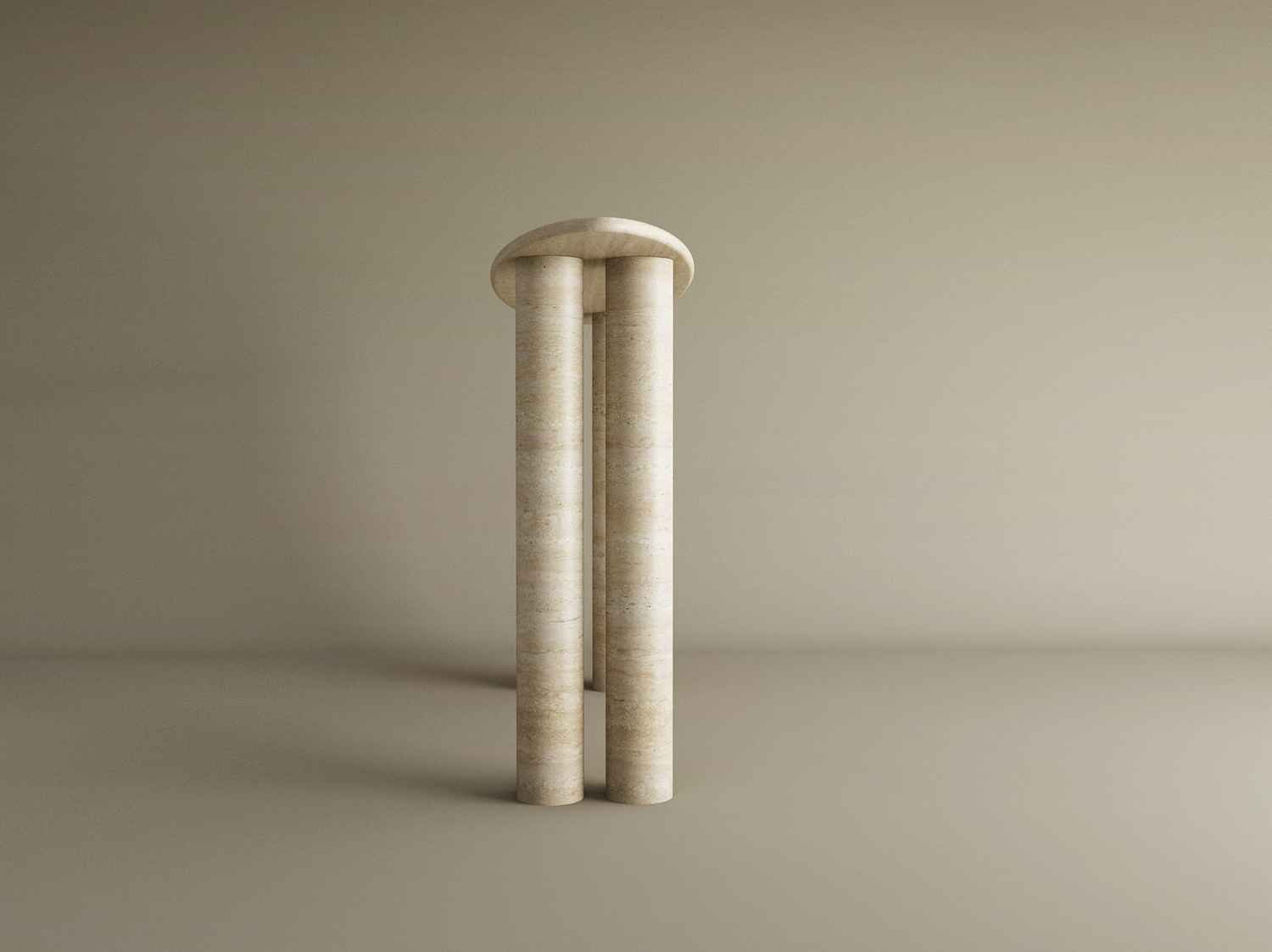 Ellips Travertine Console Table with Cylindrical Base – Pure Travertine Stone Base