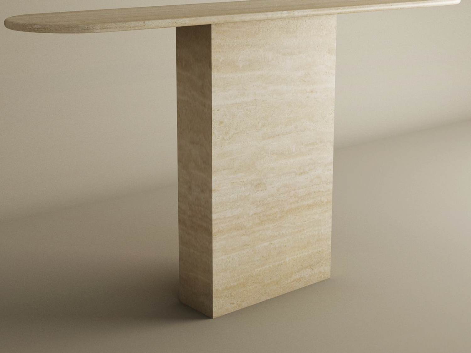 Ovale Travertine Console Table with Block Base – Natural Stone Base