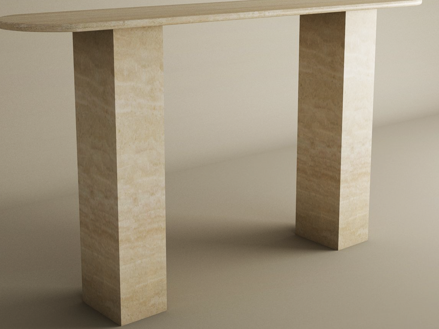Ovale Travertine Console Table with Rectangular Pedestal Base – Travertine Stone Base