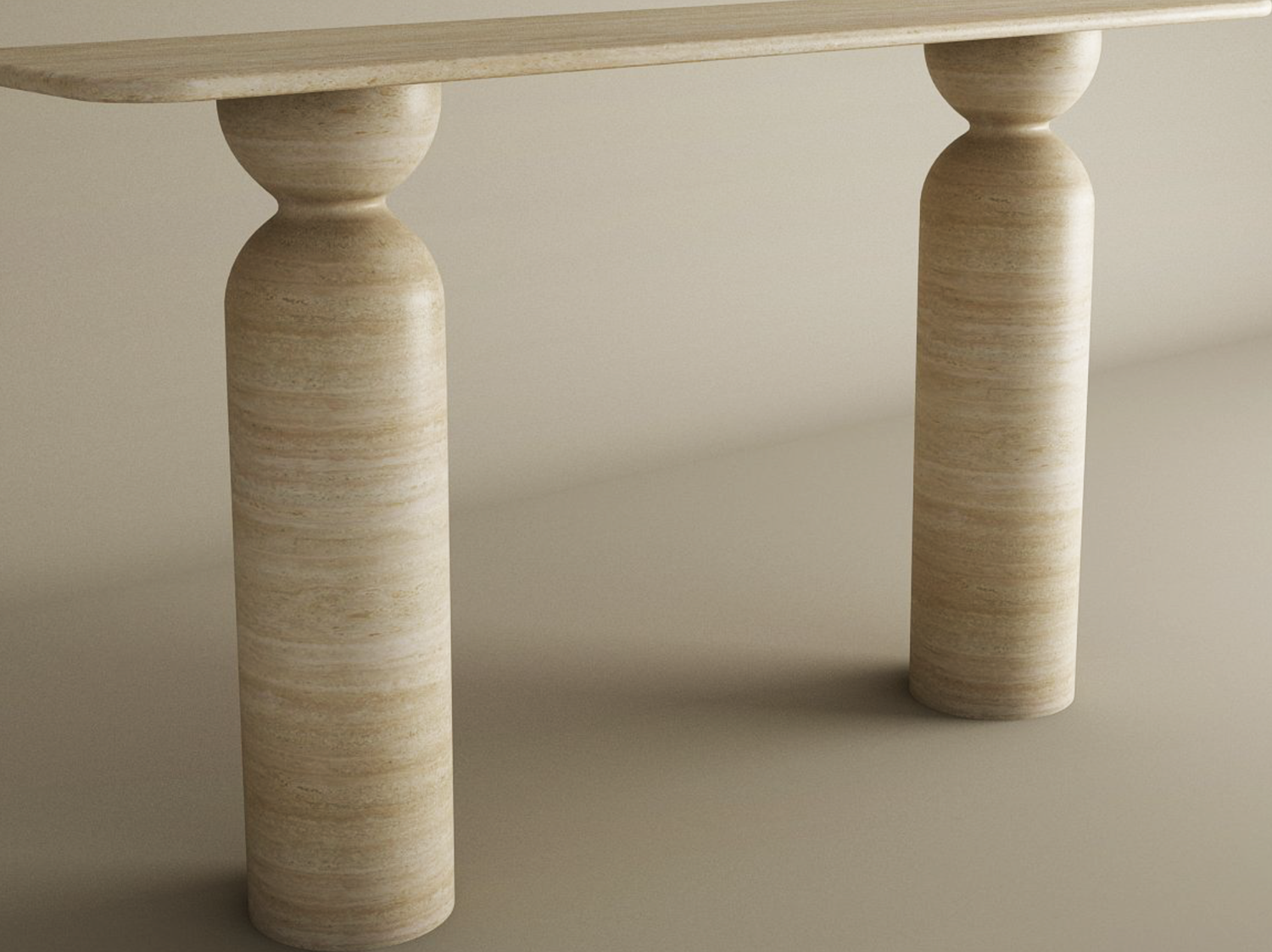Rectangular Travertine Console Table with Sculptural Round Base – Organic Travertine Stone Base