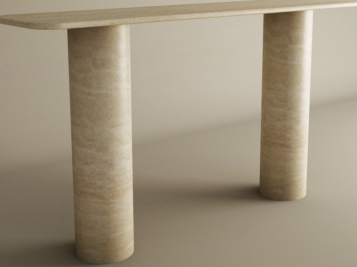 Rectangular Travertine Console Table with Smooth Cylinder Base – Pure Travertine Stone Base