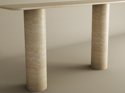 Rectangular Travertine Console Table with Smooth Cylinder Base – Pure Travertine Stone Base – Customizable Console Table