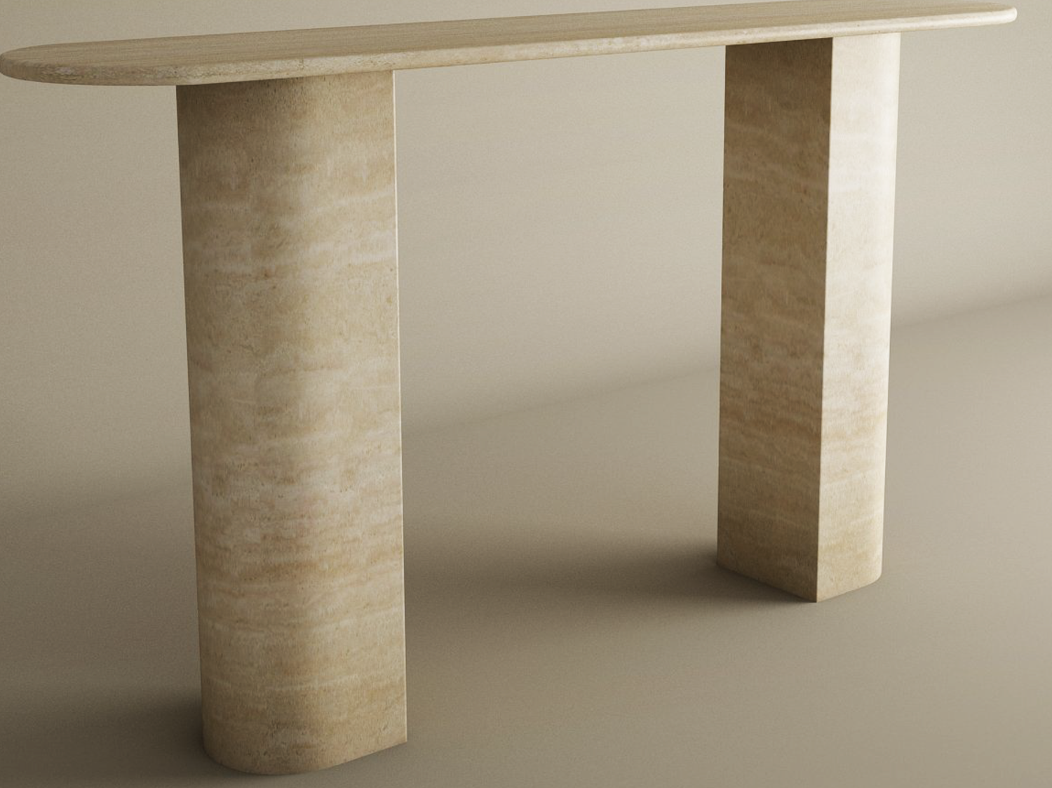 Ovale Travertine Console Table with Sloped Pedestal Base – Natural Stone Base