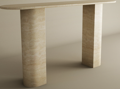 Ovale Travertine Console Table with Sloped Pedestal Base – Natural Stone Base – Customizable Console Table