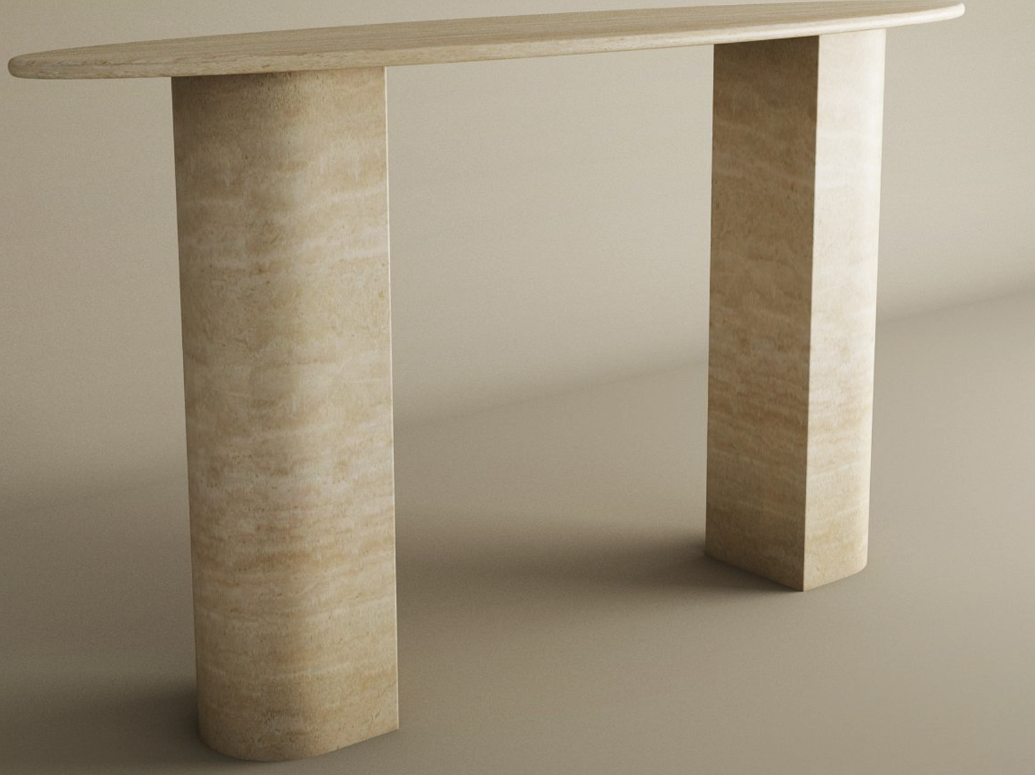 Ellips Travertine Console Table with Sloped Pedestal Base – Natural Stone Base