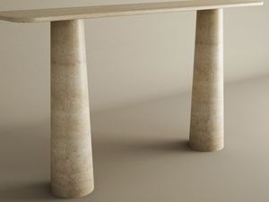 Rectangular Travertine Console Table with Conical Pedestal Base – Organic Travertine Stone Base