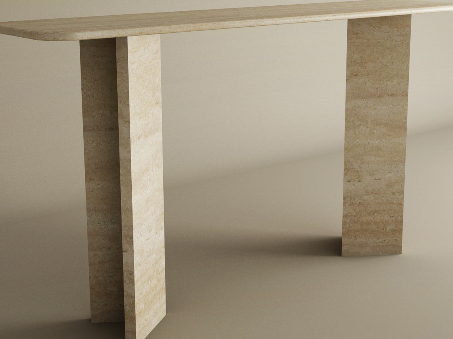 Rectangular Travertine Console Table with Split-V Pedestal Base – Travertine Stone Base – Customizable Console Table