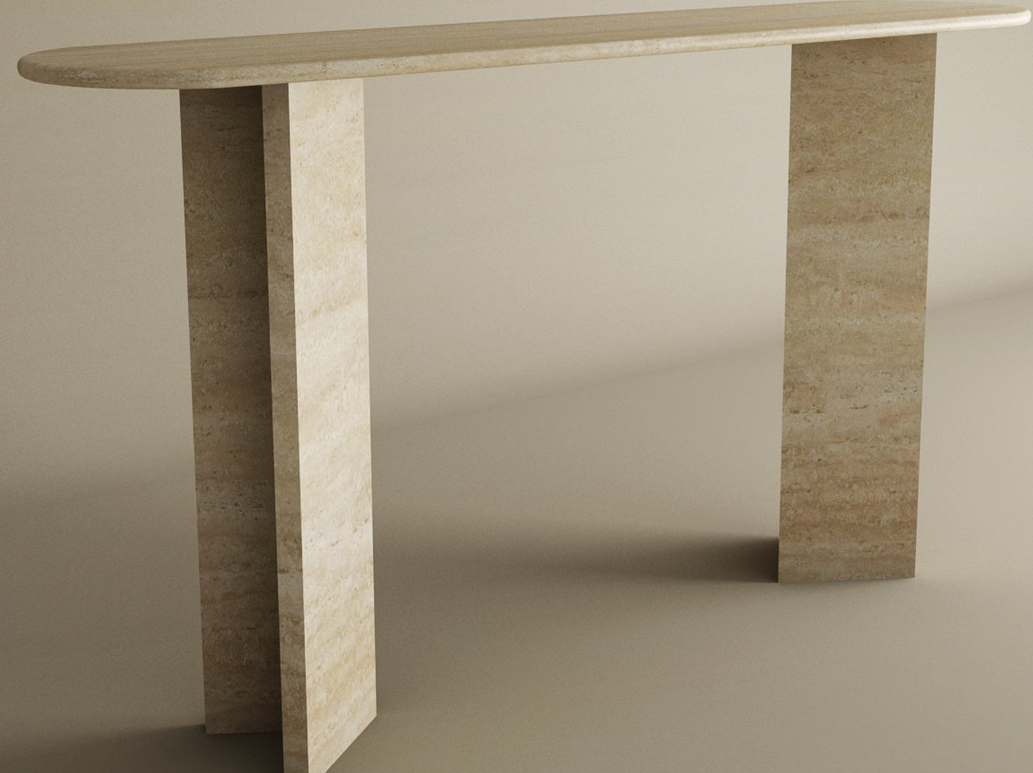 Ovale Travertine Console Table with Split-V Pedestal Base – Travertine Stone Base