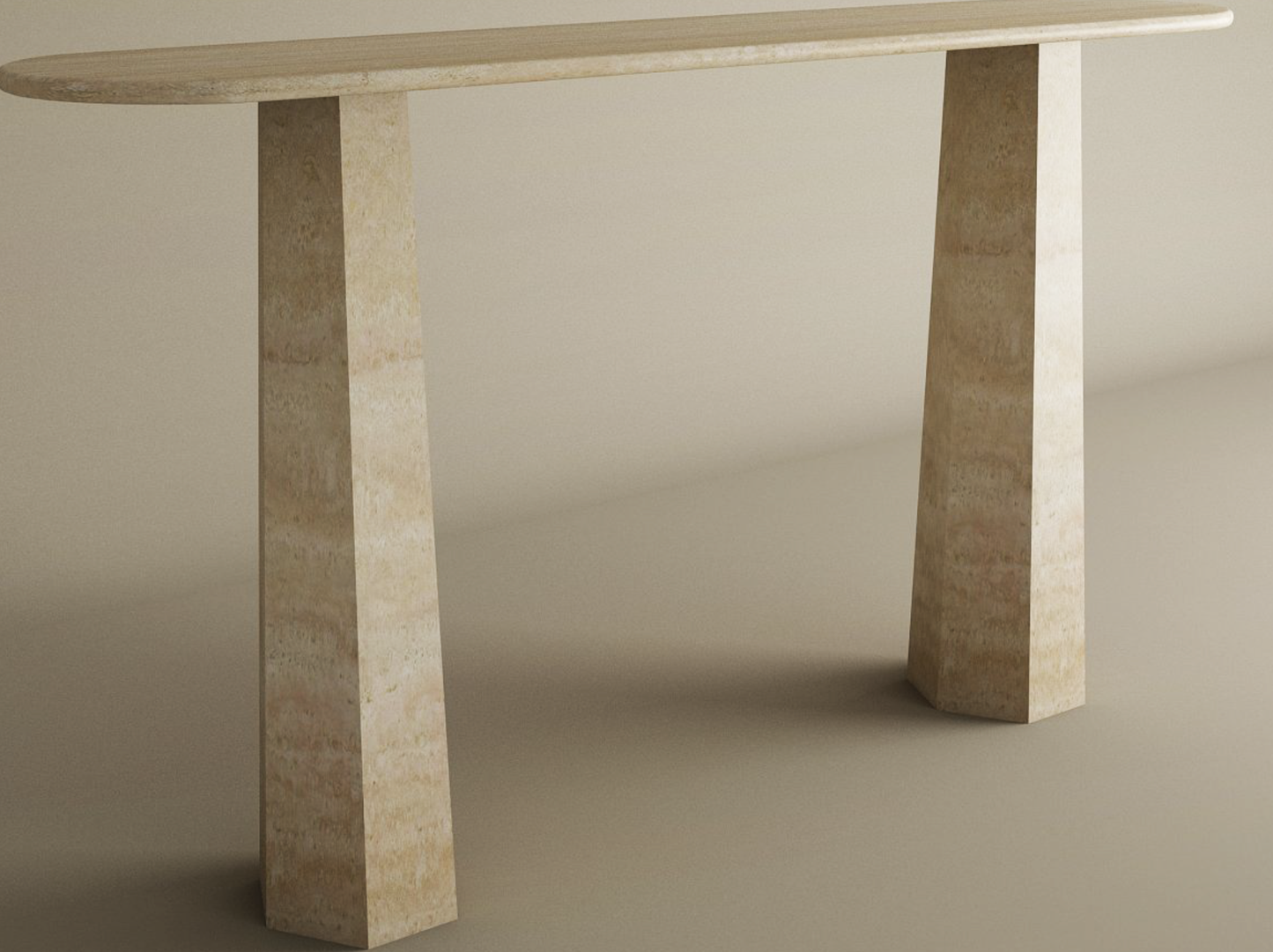 Ovale Travertine Console Table with Tapered Round Base – Solid Travertine Stone Base – Customizable Console Table