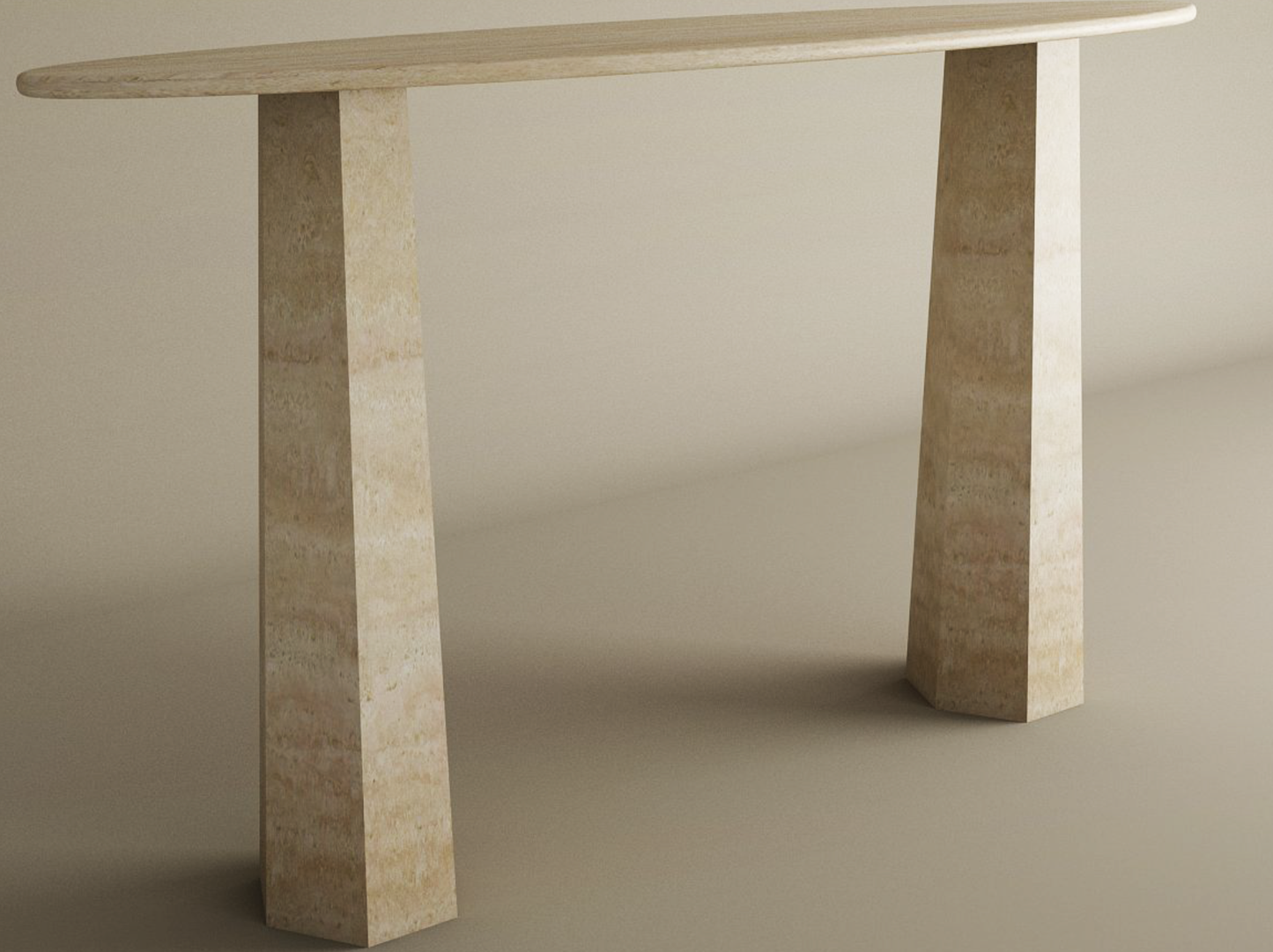 Ellips Travertine Console Table with Tapered Round Base – Solid Travertine Stone Base – Customizable Console Table