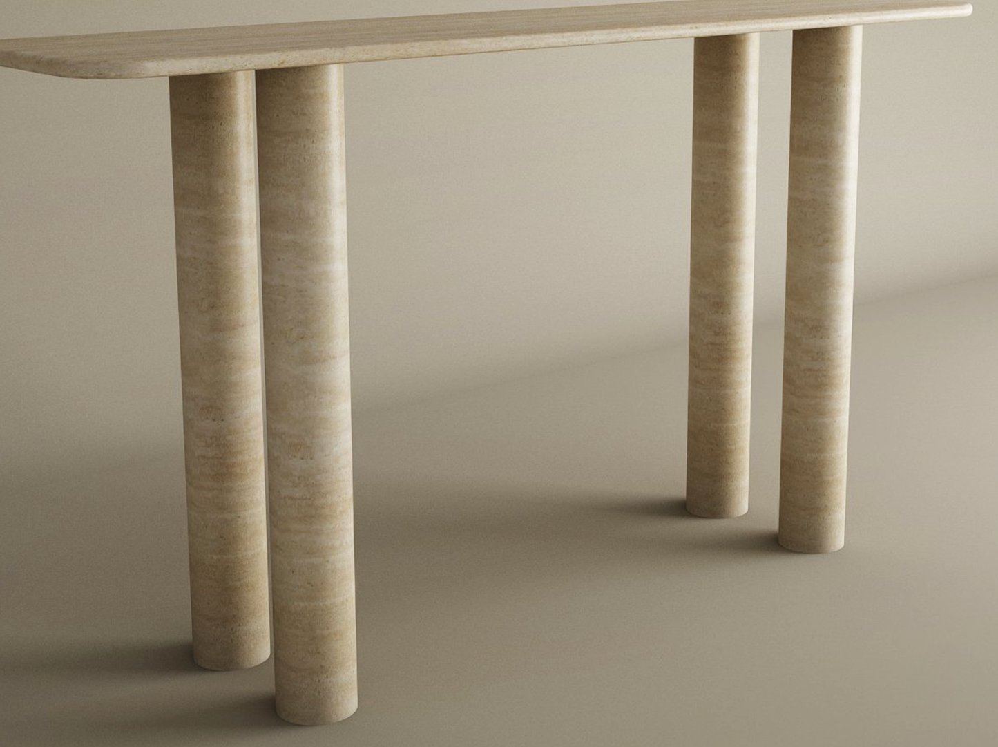 Rectangular Travertine Console Table with Cylindrical Base – Pure Travertine Stone Base – Customizable Console Table
