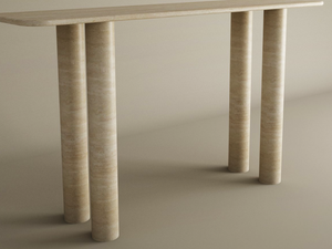 Rectangular Travertine Console Table with Cylindrical Base – Pure Travertine Stone Base