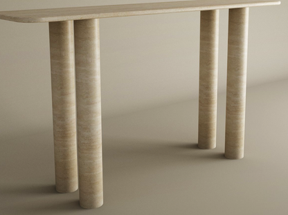 Rectangular Travertine Console Table with Cylindrical Base – Pure Travertine Stone Base – Customizable Console Table