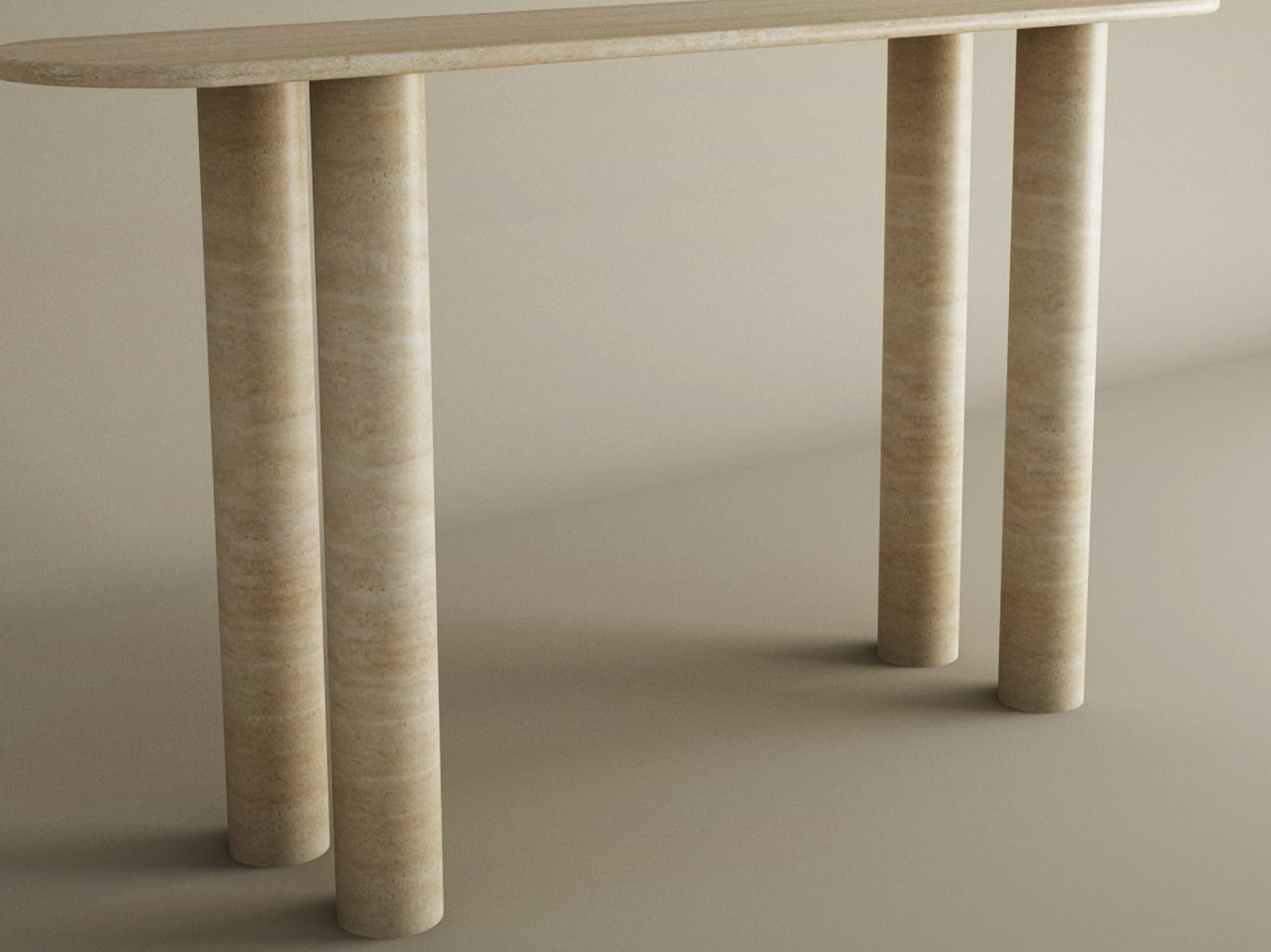 Ovale Travertine Console Table with Cylindrical Base – Pure Travertine Stone Base