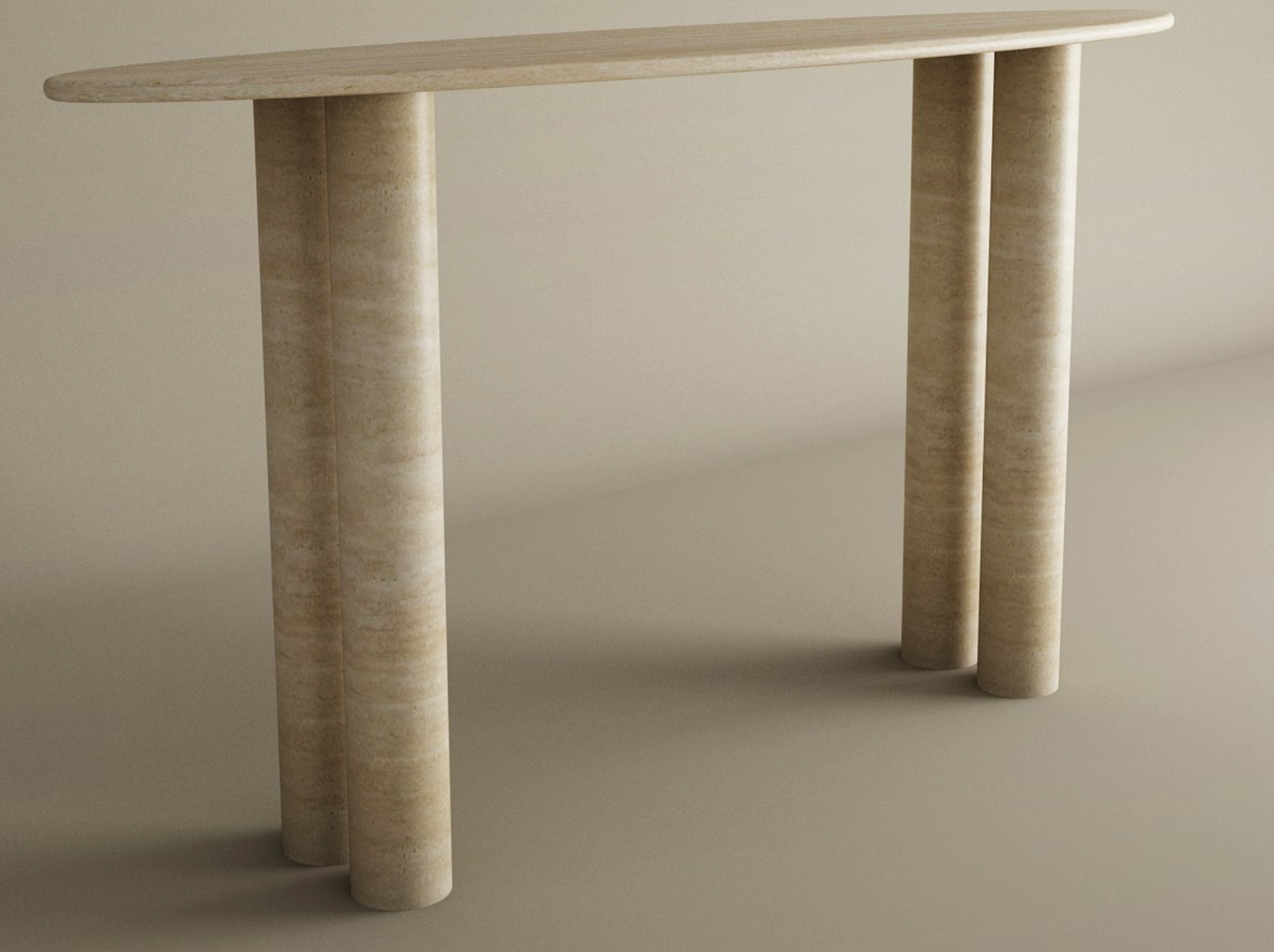 Ellips Travertine Console Table with Cylindrical Base – Pure Travertine Stone Base – Customizable Console Table