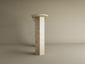 Ovale Travertine Console Table with Hexagonal Pedestal Base – Organic Stone Base