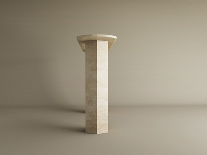 Ovale Travertine Console Table with Hexagonal Pedestal Base – Organic Stone Base – Customizable Console Table