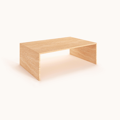 Top view of the customizable travertine coffee table showing spacious surface area