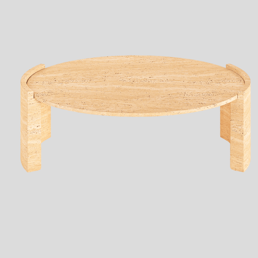 oval shape travertine coffee table with travertine legs