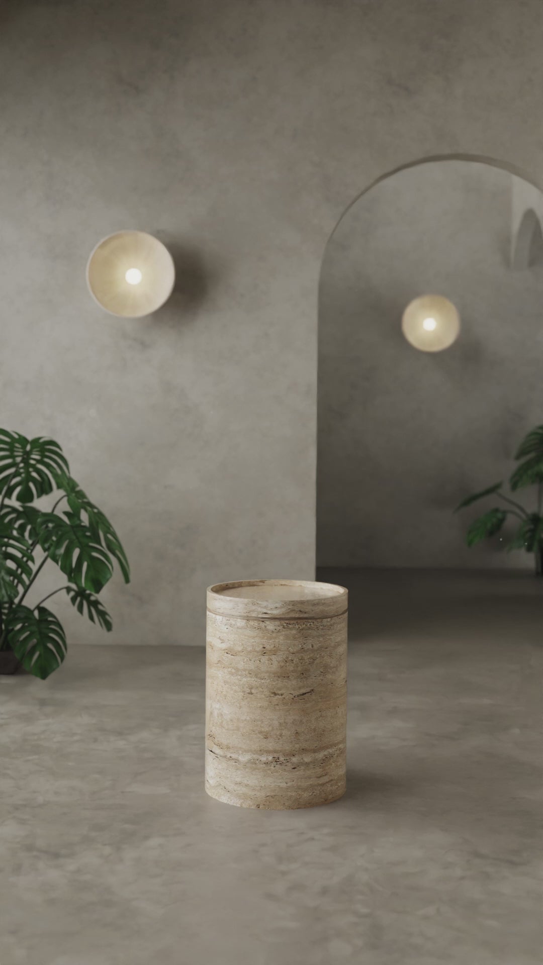 Cycladic Secret Travertine End Table with Storage – A Functional and Timeless Design
