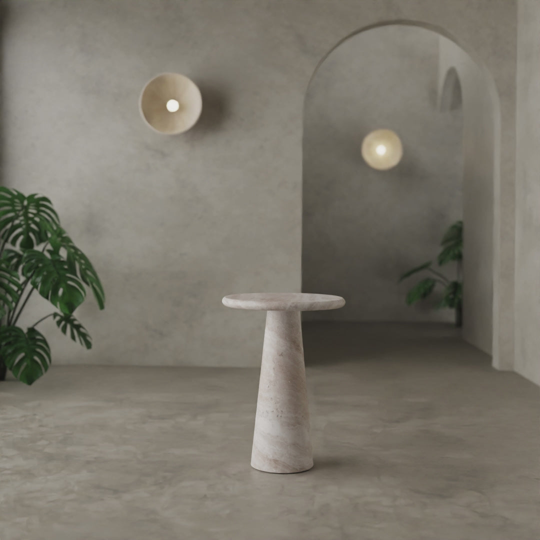 Tavolino Pietra Travertine Column Table – Classic European-Inspired Stone Design