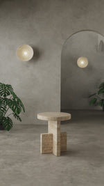 Travertine Scepter Side Table – Unique Architectural Form in Honed Travertine