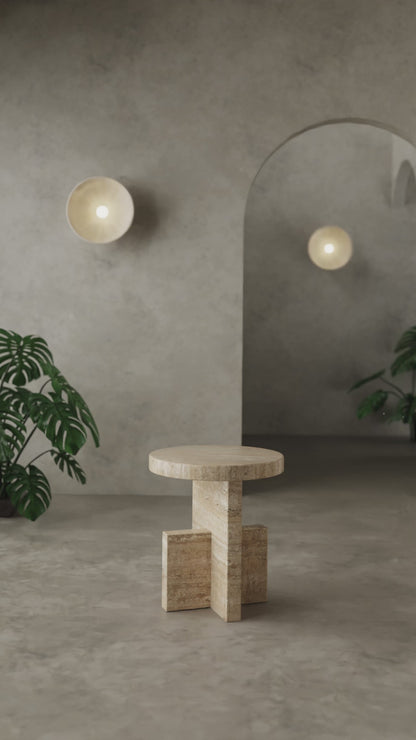 Travertine Scepter Side Table – Unique Architectural Form in Honed Travertine