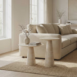 Twin Pillars Travertine Side Table Set – Architectural Balance in Natural Stone