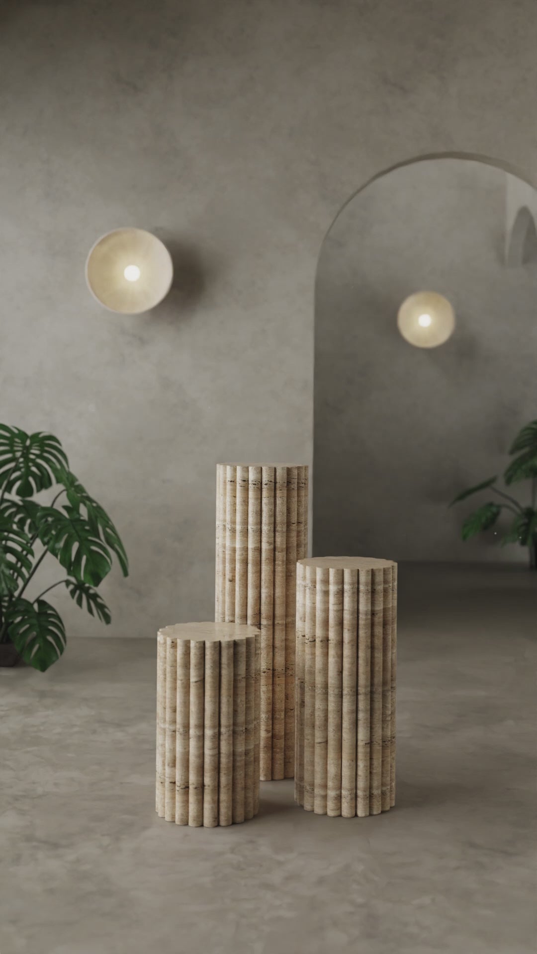 Travertine Elegance Pillar Trio – Sculptural Nested Set for Modern Spaces