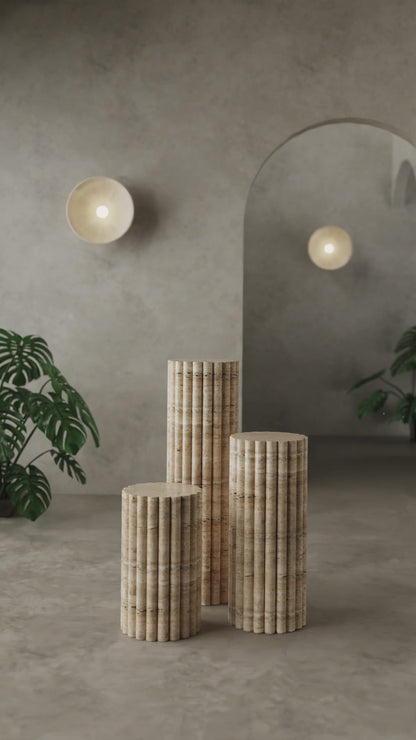 Travertine Elegance Pillar Trio – Sculptural Nested Set for Modern Spaces