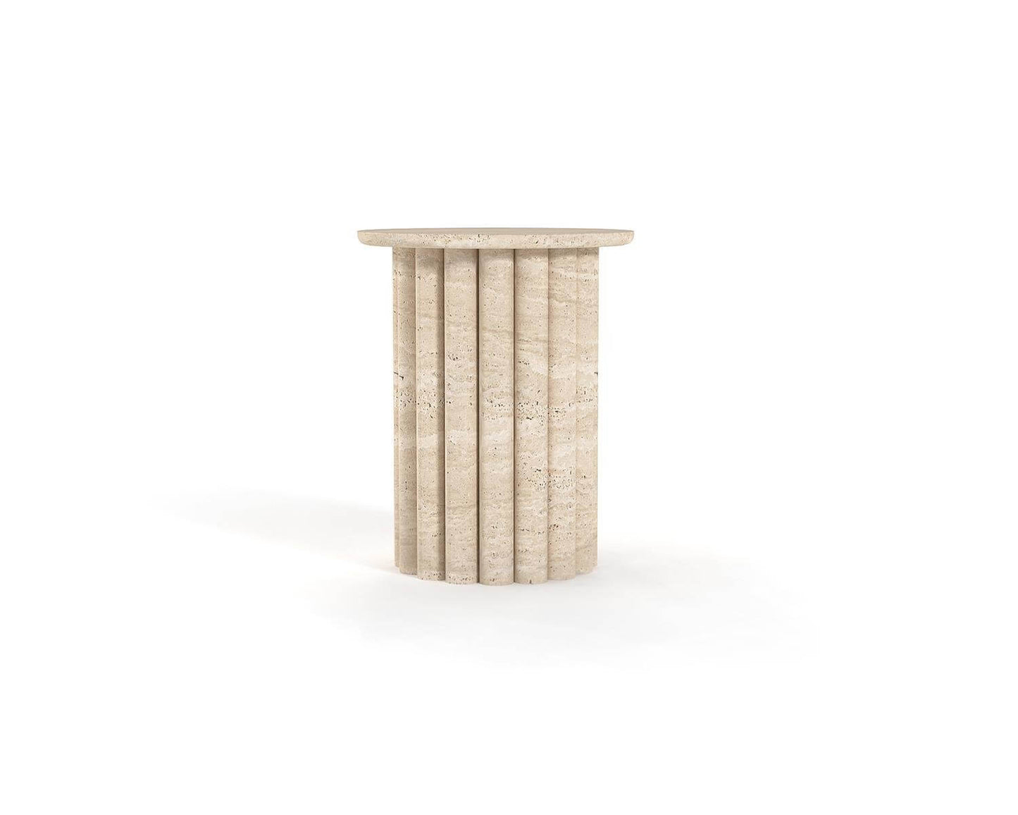 Classic Corinthian Column Travertine Side Table 